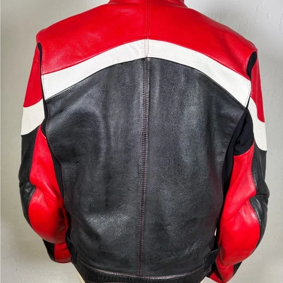 Women’Red & Black Teknic Leather Motorcycle Jacket with Removable Quilted Liner. - Picture 9 of 16